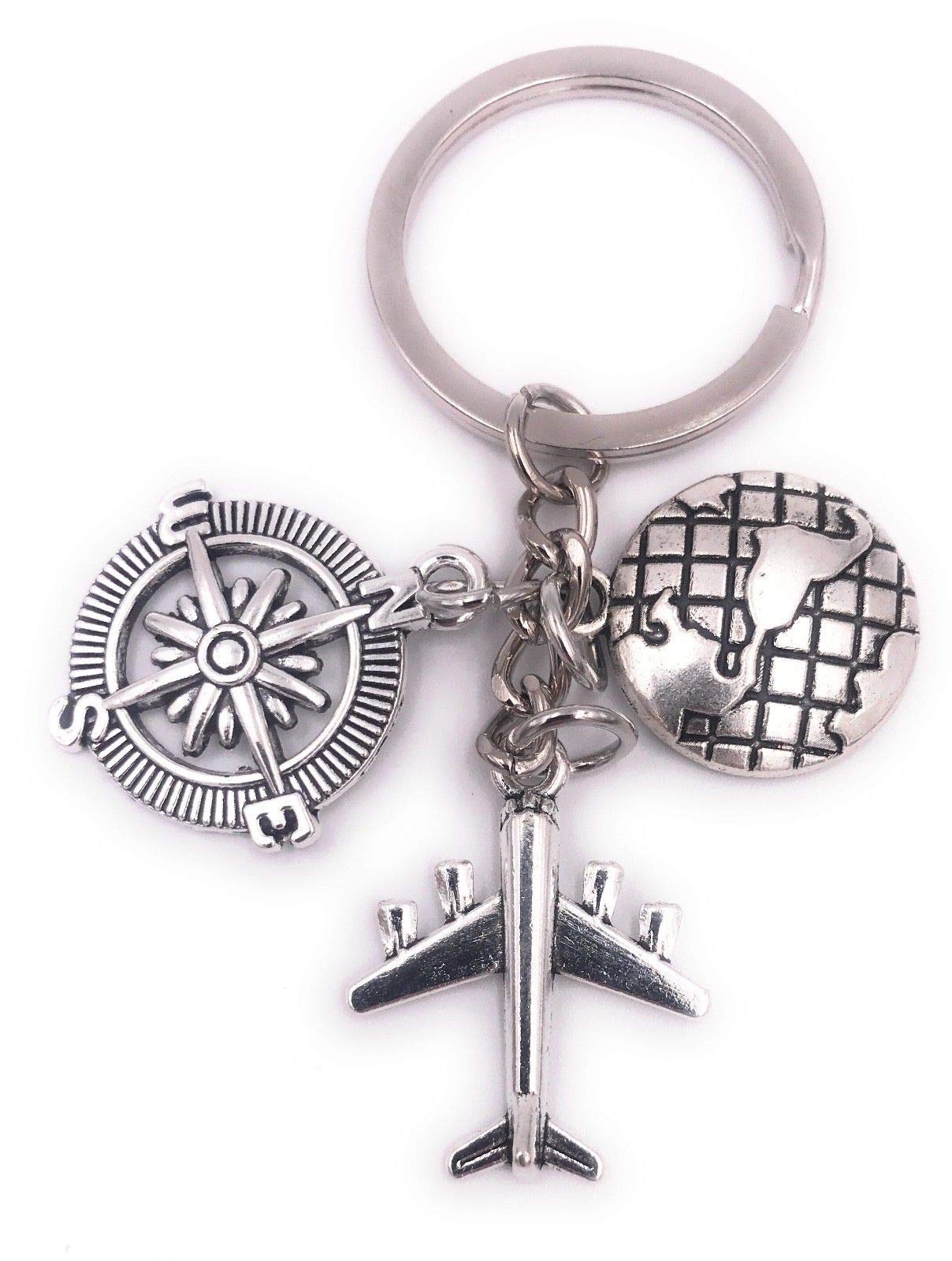 H-Customs Airplane globe direction keychain pendant silver made of metal