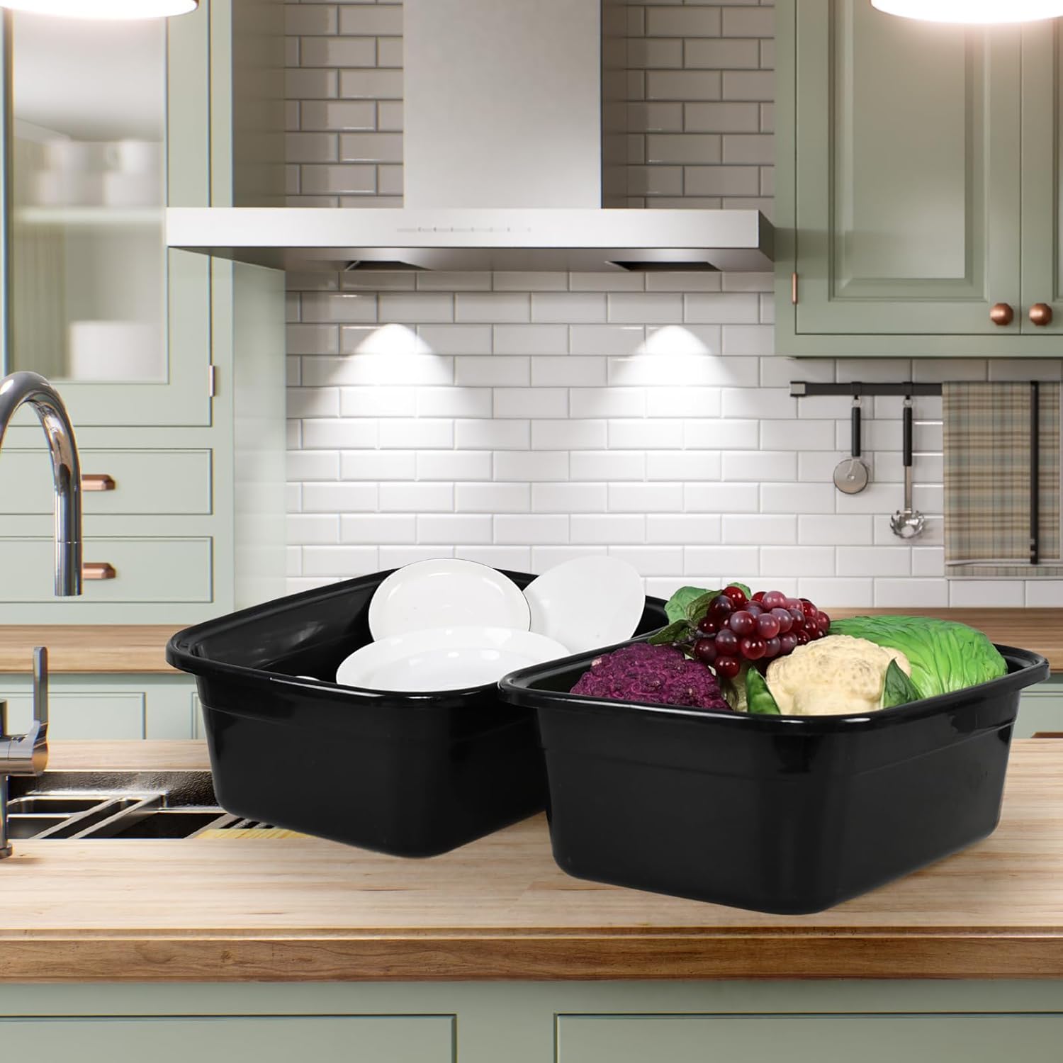 Sadstory 16 Quart Plastic Wash Tub, Rectangular Dishpan, Black, 4 Packs