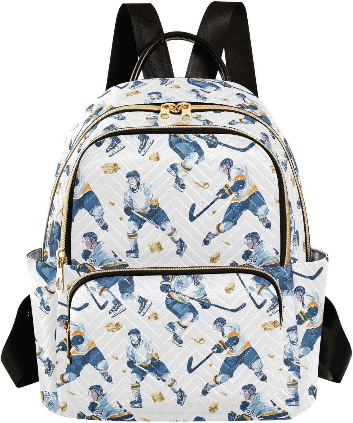 Playing Ice Hockey Metal Pattern Backpack Purse for Women Shoulder Bag Fashion Daypack Ladies Handbag Lightweight Travel Bag Rucksack