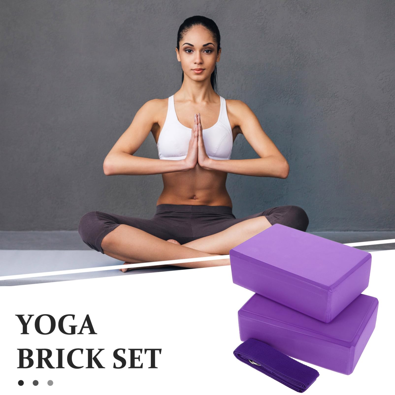 Set 3 Blocchi Yoga in Schiuma Con Cinghia Di Estensione Blocchi Yoga Rettangolari Per Pilates e Stretching Accessori Portatili Meditazione e Allenamento a Casa e Palestra