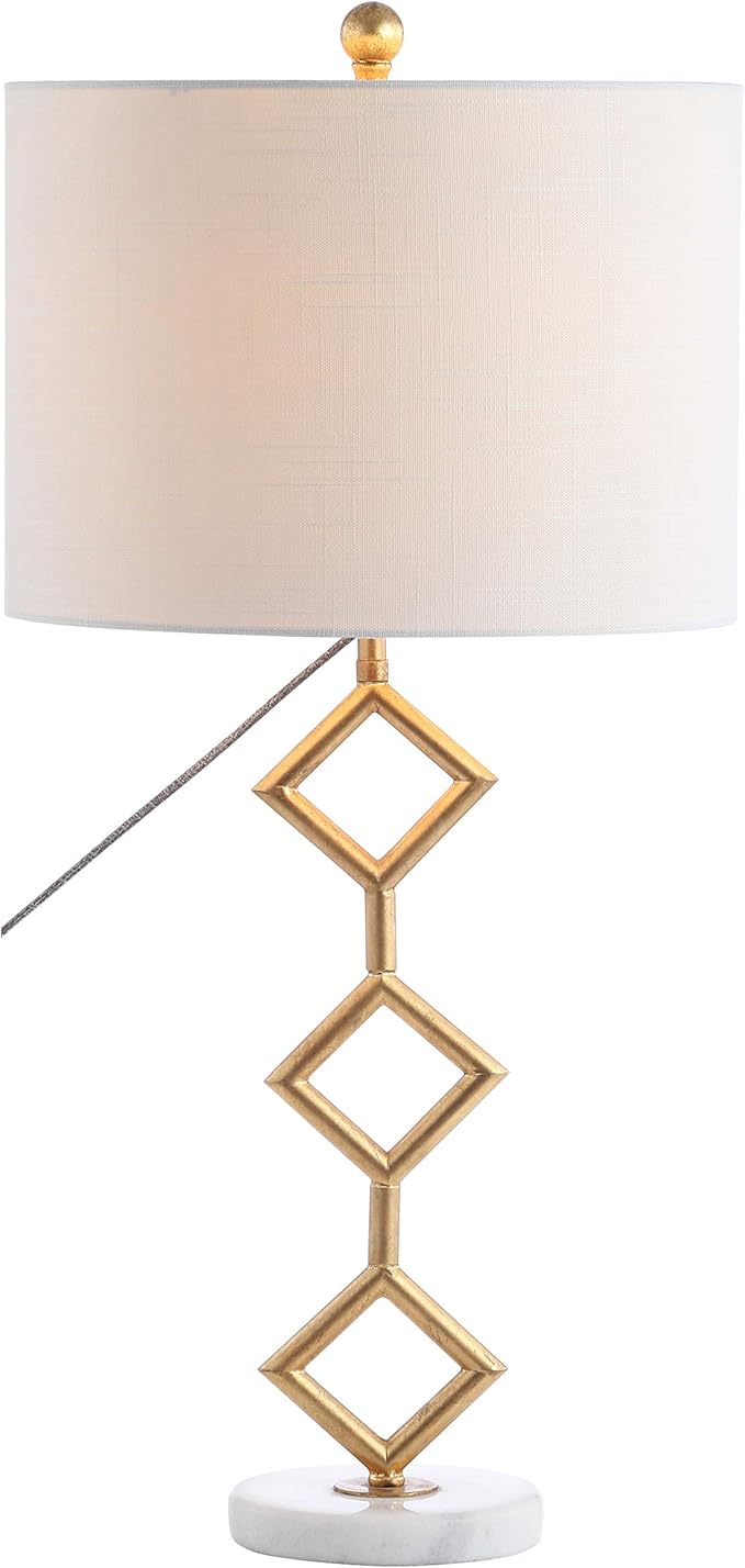 JONATHAN Y JONATHAN Y JYL1080A Diamante 29.5" Modern Gilt Metal with Marble Base LED Table Lamp Classic Glam Bedside Desk Nightstand Lamp for Bedroom Living Room Office College Bookcase, Gold Leaf/White