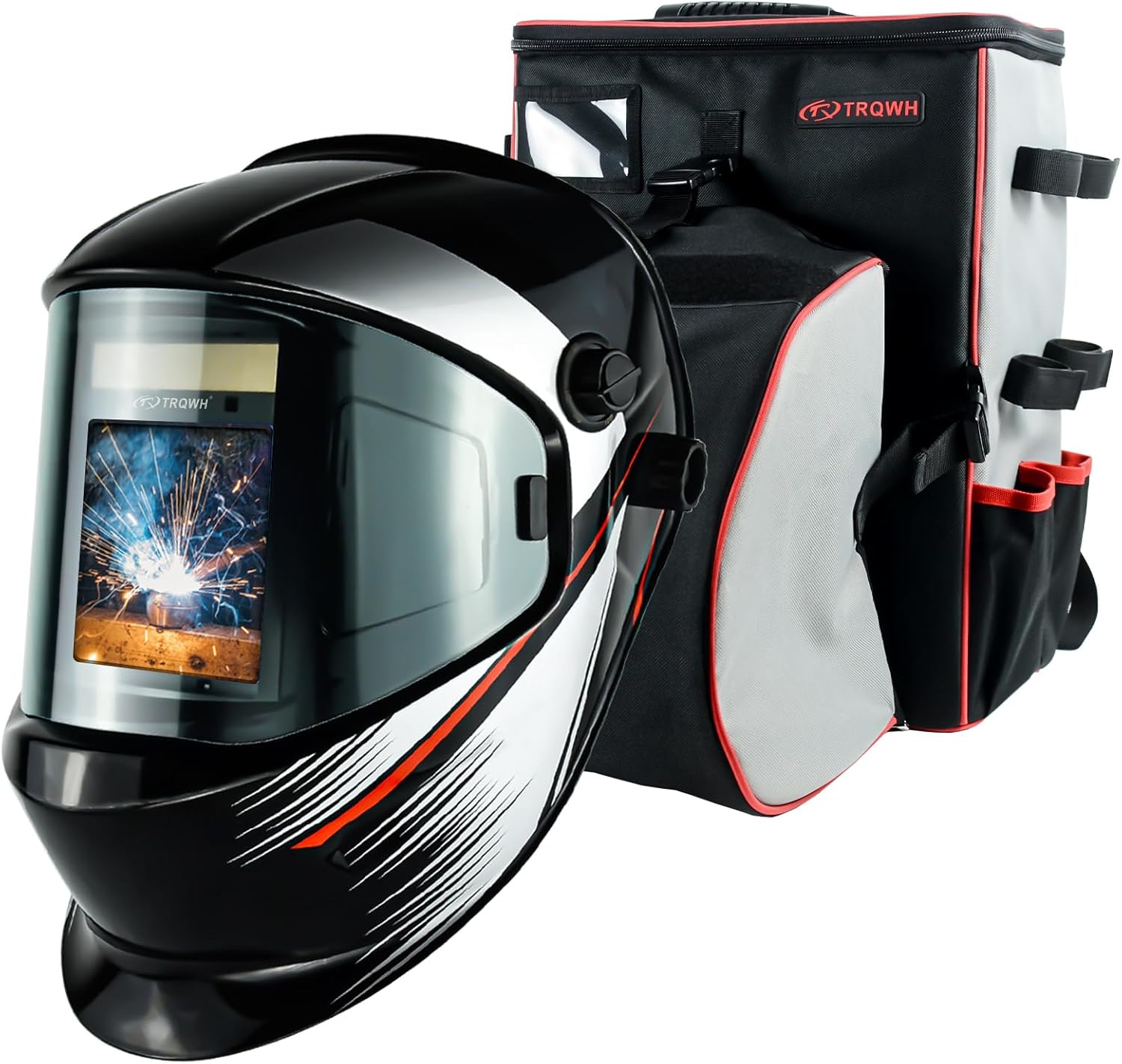 TRQWH Panoramic 180° Large Viewing True Color Solar Powered Welding Helmet & Welding Backpack for Men Waterproof Reinforced Bottom Large Capacity Extreme Gear Pack