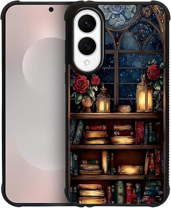Case for Samsung Galaxy S25 Edge,Anti-Scratch Reinforced Corners Shockproof Protective Case for Men & Women-Dark Academia Rose Bookshelf