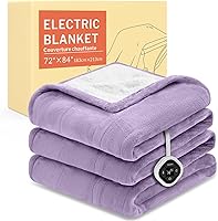 HOMLYNS LuxeHeat Full Size Electric Heated Blanket - Soft Flannel Sherpa, 10 Heat Levels, 10-Hr Timer, Purple 72x84