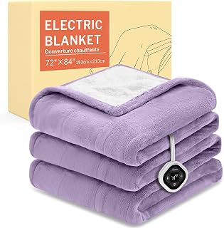 HOMLYNS LuxeHeat Full Size Electric Heated Blanket - Soft Flannel Sherpa, 10 Heat Levels, 10-Hr Timer, Purple 72x84