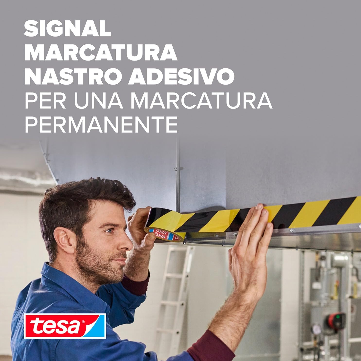 tesa® Signal Premium Nastro da Segnalazione, 66m x 50mm, Giallo/Nero