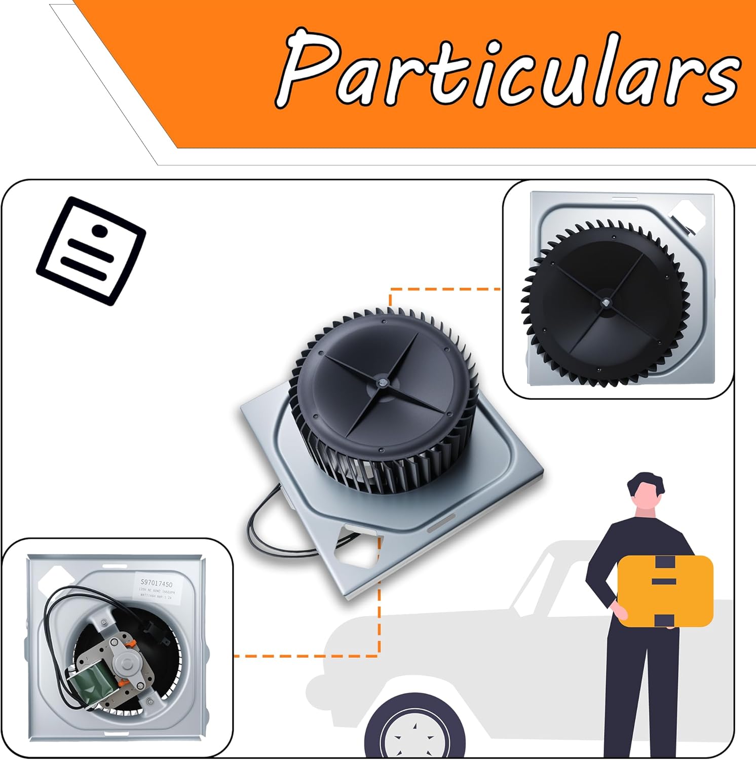 Bathroom Fan Assembly for Broan 771, 771-A, Exhaust Fan Motor, 120V, 70CFM, 1.5A, 3000 RPM with Two Prong Plug, Include Motor, Blower Wheel and Mounting Plate Replace# S97017450