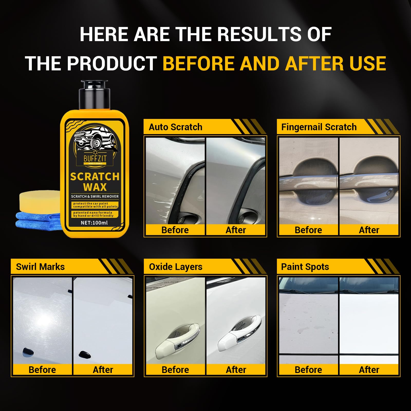 BUFFZIT Car Scratch Remover for Vehicles, Scratch Repair Wax, Rubbing & Polishing Compound, Easily Removes Surface Scratches, Effectively Reduces Swirl Marks for Cars and Other Vehicles, 3.4oz/100ml — view 5