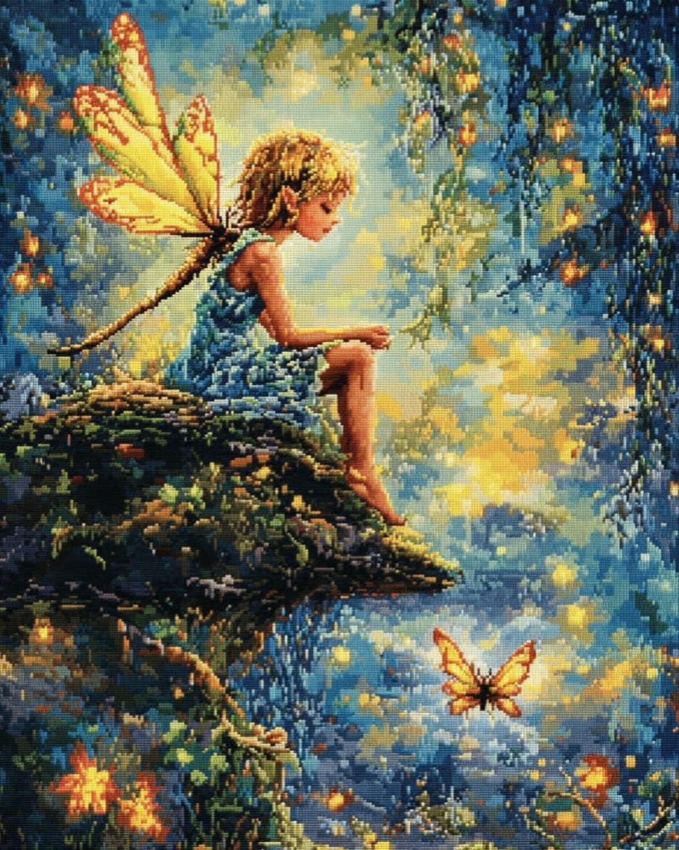 WallustrioaW 11CT Cross Stitch Kits,Fairy,Stamped Cross Stitch for Adults Beginners,Embroidery Crafts Kit for Home Decoration,40x50cm