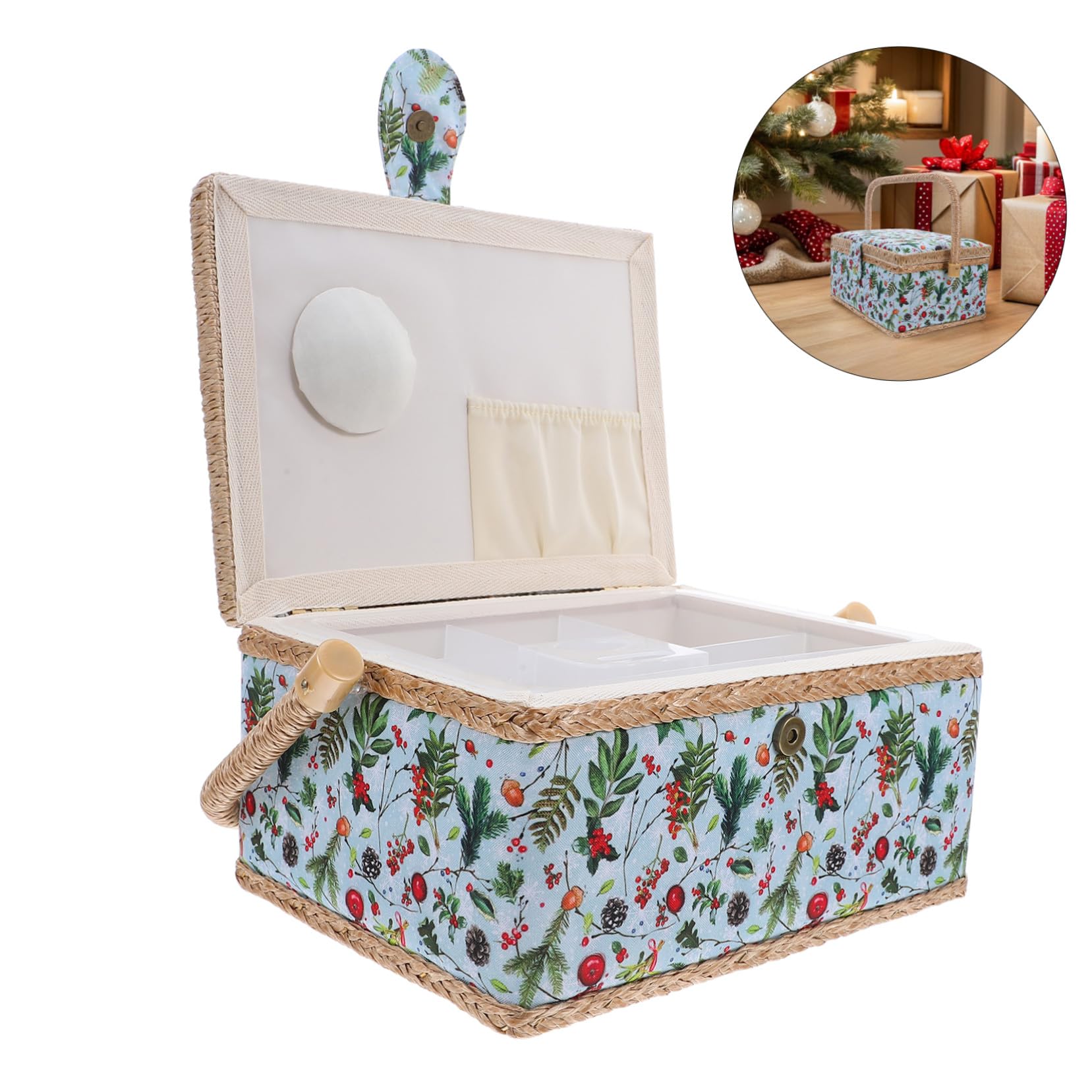 PartyKindom Nähkorb-organizer aus Stoff im Klassischen Design Großes Aufbewahrungsset für Nähzubehör und Stickscheren Tragbare Stickbox mit Griff für Hause und Unterwegs