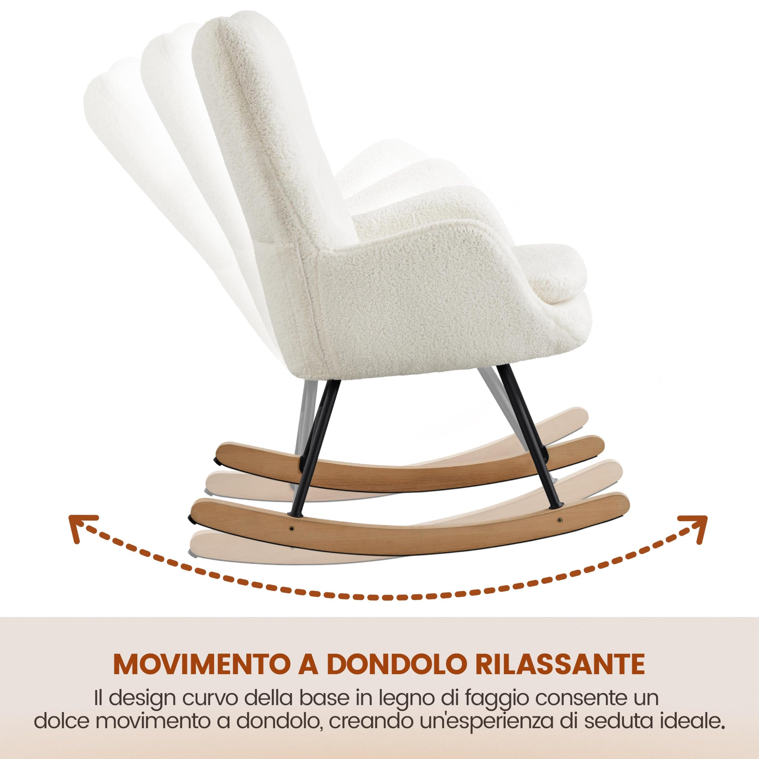 Yaheetech Sedia a Dondolo Relax Poltroncina Imbottita Poltrona Casa Rivestimento in Tessuto 70 × 82,5 × 95,5 cm Base Dondonlante Legno per Soggiorno/Camera da Letto 70 × 82,5 × 95,5 cm Bianco