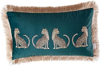Lumbar Decorative Throw Pillow Cover with Tassels Leopard Pattern Cushion Cover Luxury Style Soft Velvet Pillowcase for Sofa Couch Bedroom (12"x20",Dark Green)