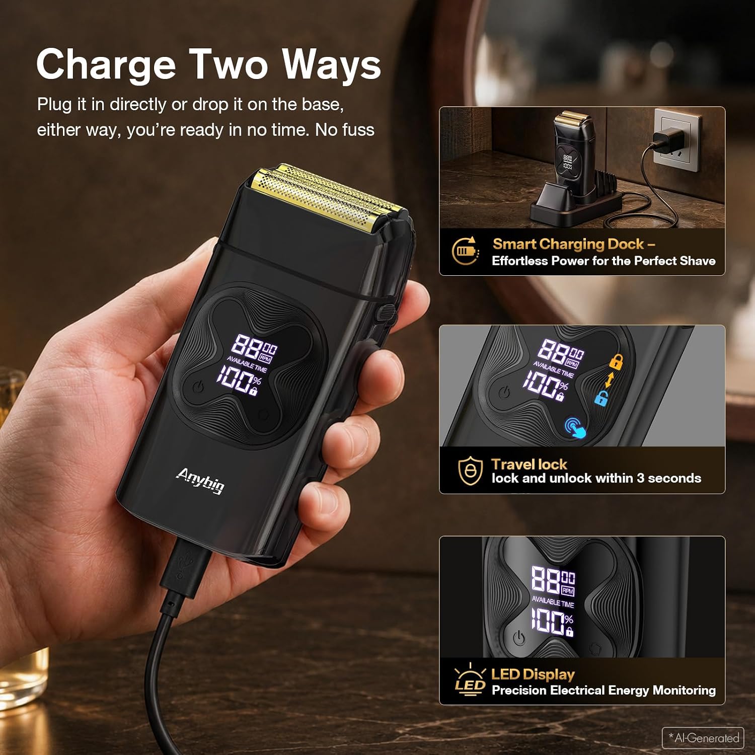 Double Foil Shaver, Electric Razor for Men, Professional Hair Clippers