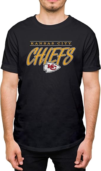 Hybrid Sports NFL - Kansas City Chiefs - Throwback Brush Script - Mens and Womens Short Sleeve T-Shirt - Size X-Large - Kansas City Chiefs - Black