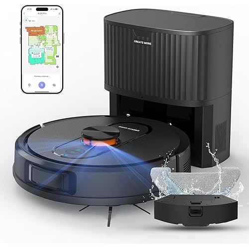Robot Vacuum and Mop with Self-Emptying, 5000Pa Robotic Vacuum with LiDAR Navigation, Mapping, 60-Day Hands-Free Cleaning, No-Go Zones,Wi-Fi/App/Alexa Control, Ideal for Pet, Hard Floors, Carpet