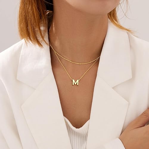 Vista 2 de Collares de oro para mujer, delicado collar con inicial de plata chapada en oro de 14 quilates, collar con 26 letras mayúsculas A-Z con monograma