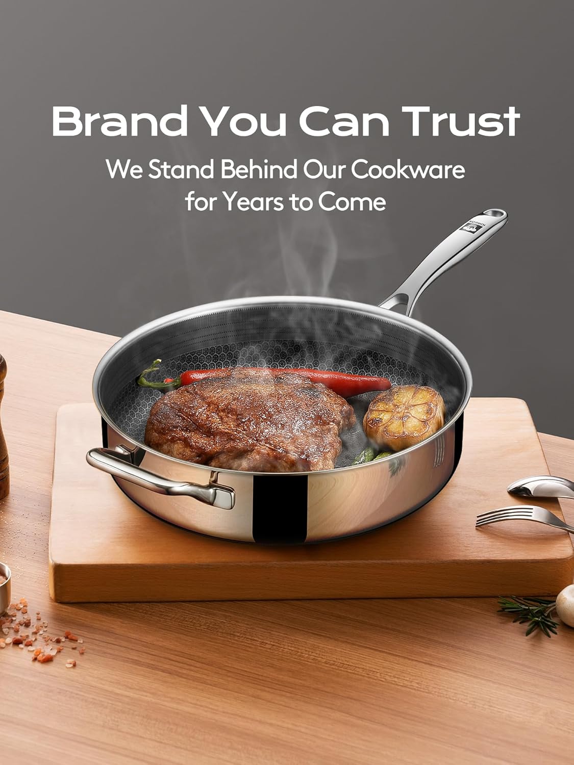 5.5 Quart Stainless Steel Deep Frying & Sauté Pan with Lid, Stay-Cool Handle, Induction Compatible, Oven & Dishwasher Safe, for All Cooktops