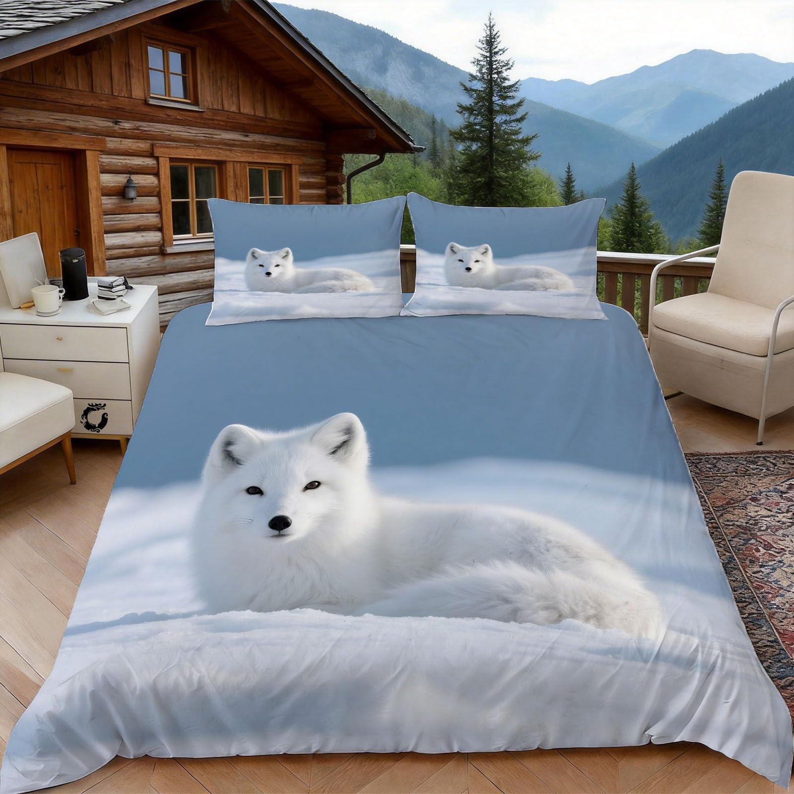 Housse de couette renard blanc arctique 220x240 pour une chambre cocooning