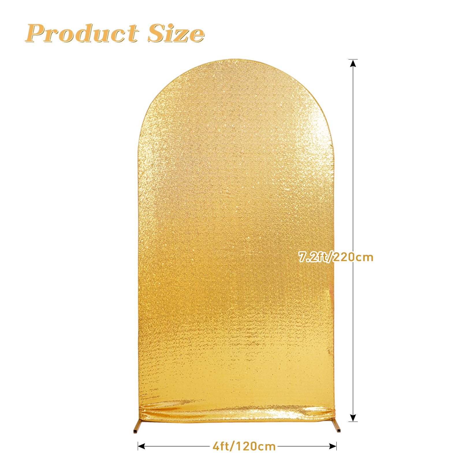 SquarePie Copertura per sfondo ad arco da 2,5 m, con paillettes dorate, top rotondo Chiara spandex elastico brillante copertura per matrimoni, feste di compleanno, banchetti