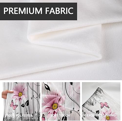 Miniatura 8 de AAtter Cortina de ventana con diseño floral morado, lavanda, lila, flores rústicas, mariposas blancas, margaritas blancas, hojas negras abstractas,