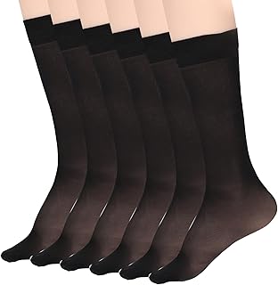 Nogeqi 6 Pairs Tight Sheer Knee High Stocking Socks with Reinforced Toes High Elasticity Knee High Nylons for Women