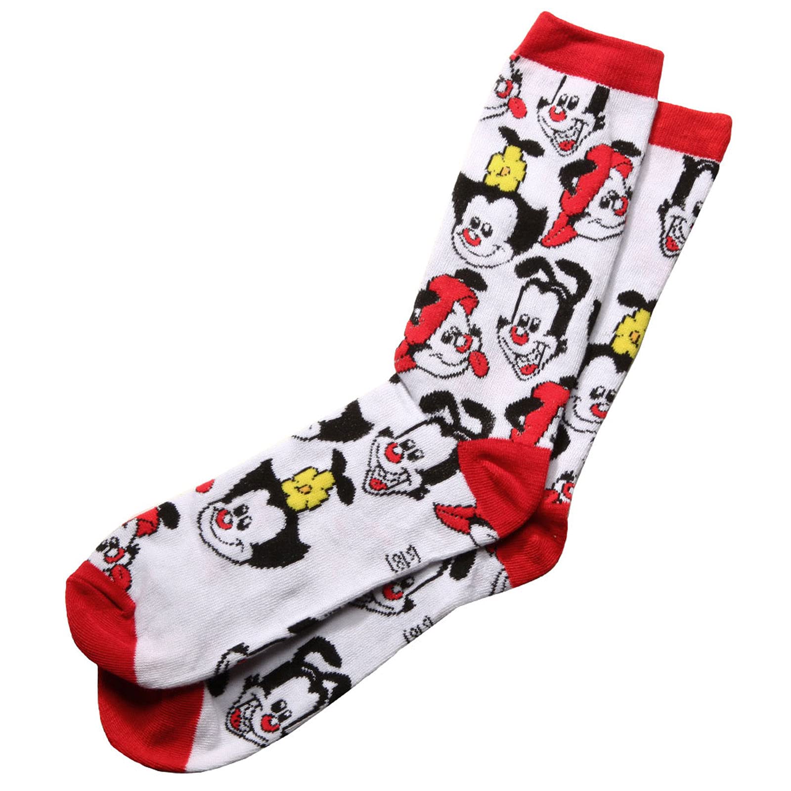 Animaniacs 90's Retro Character Socks Yakko, Wakko, Dot Patterned Adult Crew Length - White/Red