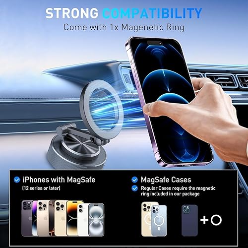 Miniatura 6 de Soporte de teléfono para automóvil Magsafe succión más fuerte y magnético Soporte de teléfono ajustable de 360 para automóvil, soportes para