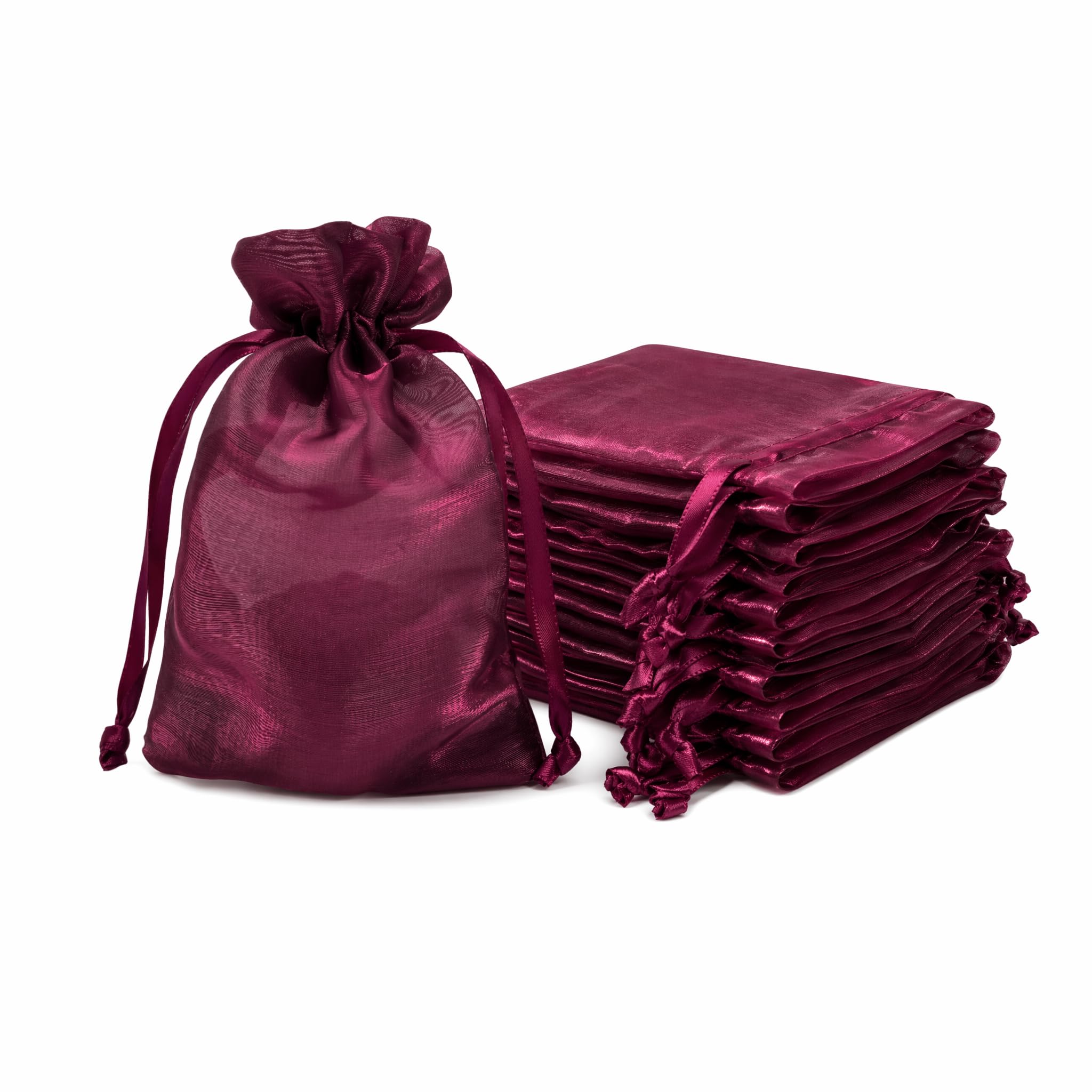 QIANF 20 Pcs Burgundy Small Organza Bags 4X6 inch for Wedding Favors with Drawstring, Mini Mesh Gift Bags Jewelry Pouch for Candy Bridal Shower Party Favor Baby Shower Christmas