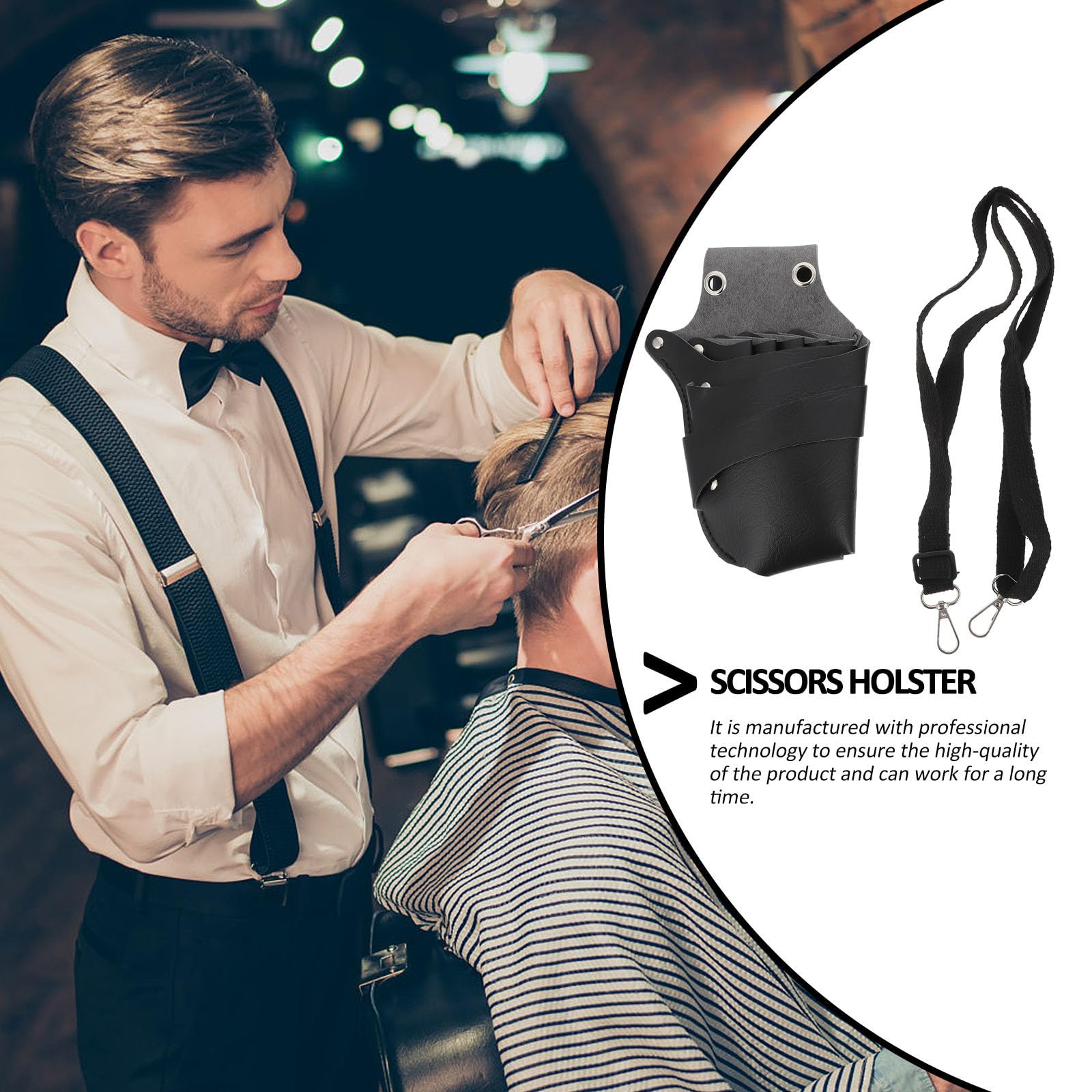 Marsupio Porta Forbici Parrucchiere Professionale in Pelle Pu Nero, Leggero e Portatile, per Saloni di Bellezza