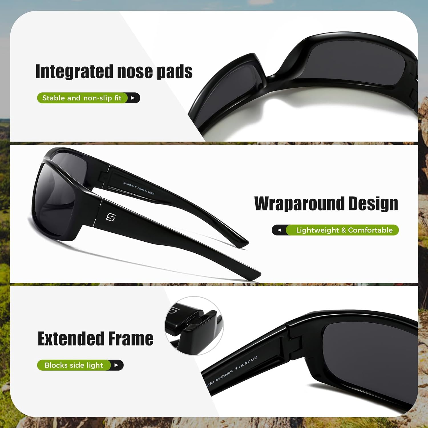 SUNGAIT Wrap Around Polarized Sport Sunglasses for Men Womens Lightweight Rectangle Cycling Running - Image 4