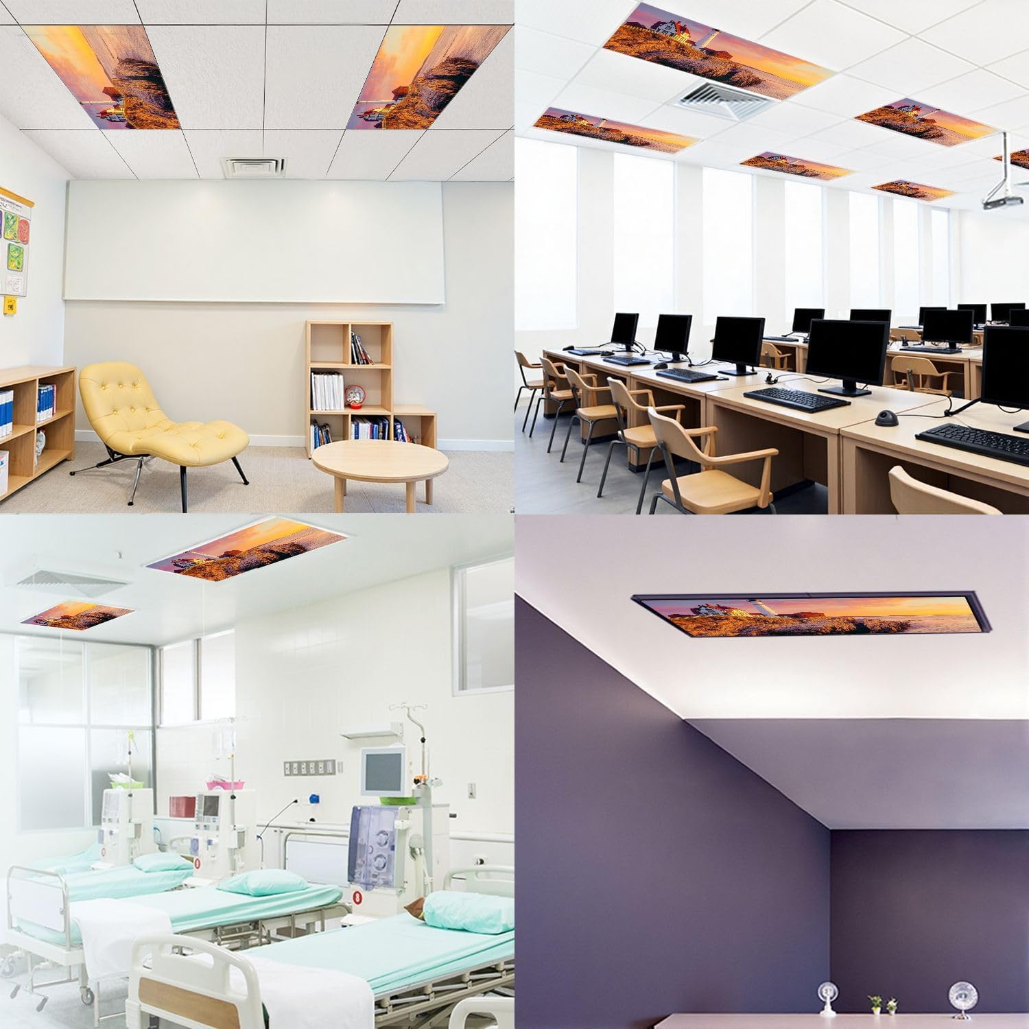 Fluorescent Light Covers for Ceiling Lights Rocky Coastline Portland Maine Easy to Install Magnetic Light Filter for Classroom Office Hospitals School Home Decor