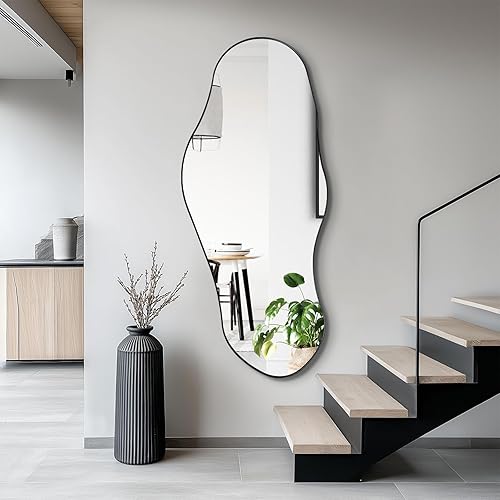 Miniatura 14 de Espejo irregular, espejo asimétrico de 30 x 20 pulgadas con marco de metal dorado, modernos espejos de forma extraña, espejos de pared abstractos