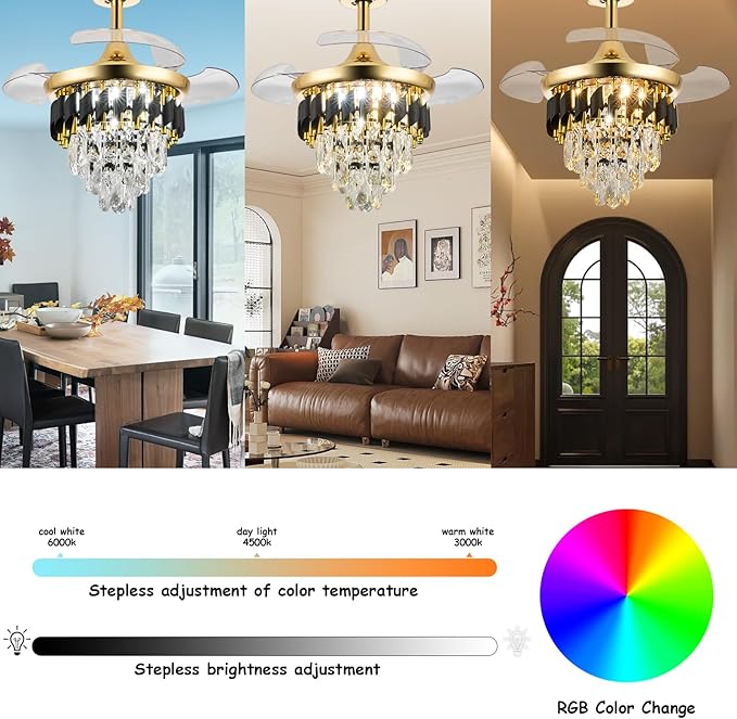 Ventilador de Techo 30" Con Luz RGB 6 Velocidades Aspas Reve miniatura 4