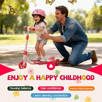 Scooters for Kids 3-5: 3-Wheel Light Up Scooter with Flexible Steer & 3-Adjustable Height for Boys Girls Outdoor Indoor Recreational Transport