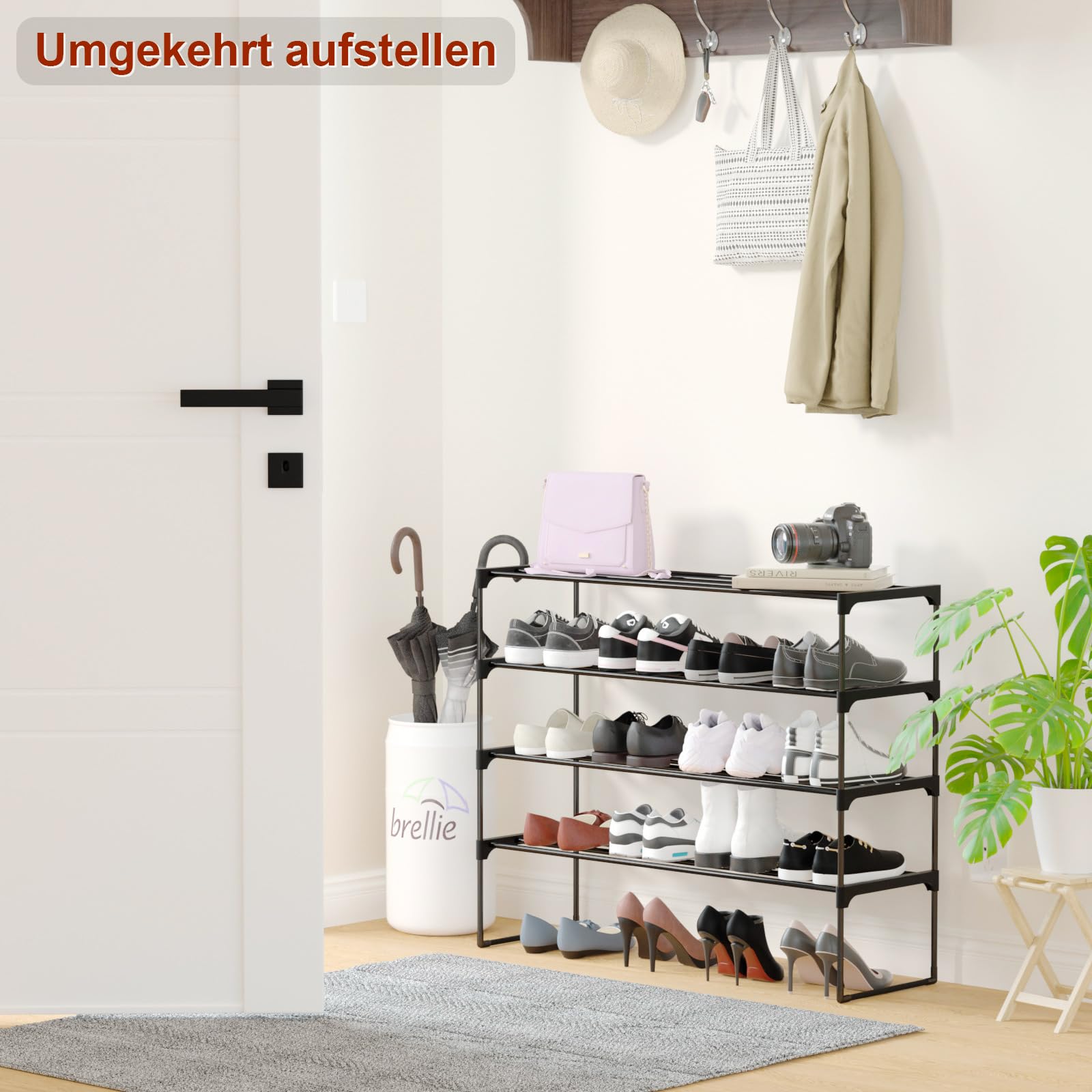 SONGMICS Meuble à chaussures à 4 niveaux, Étagère rangement empilable, jusqu'à 16 paires, en SONGMICS Meuble à chaussures à 4 niveaux, Étagère rangement empilable, jusqu'à 16 paires, en