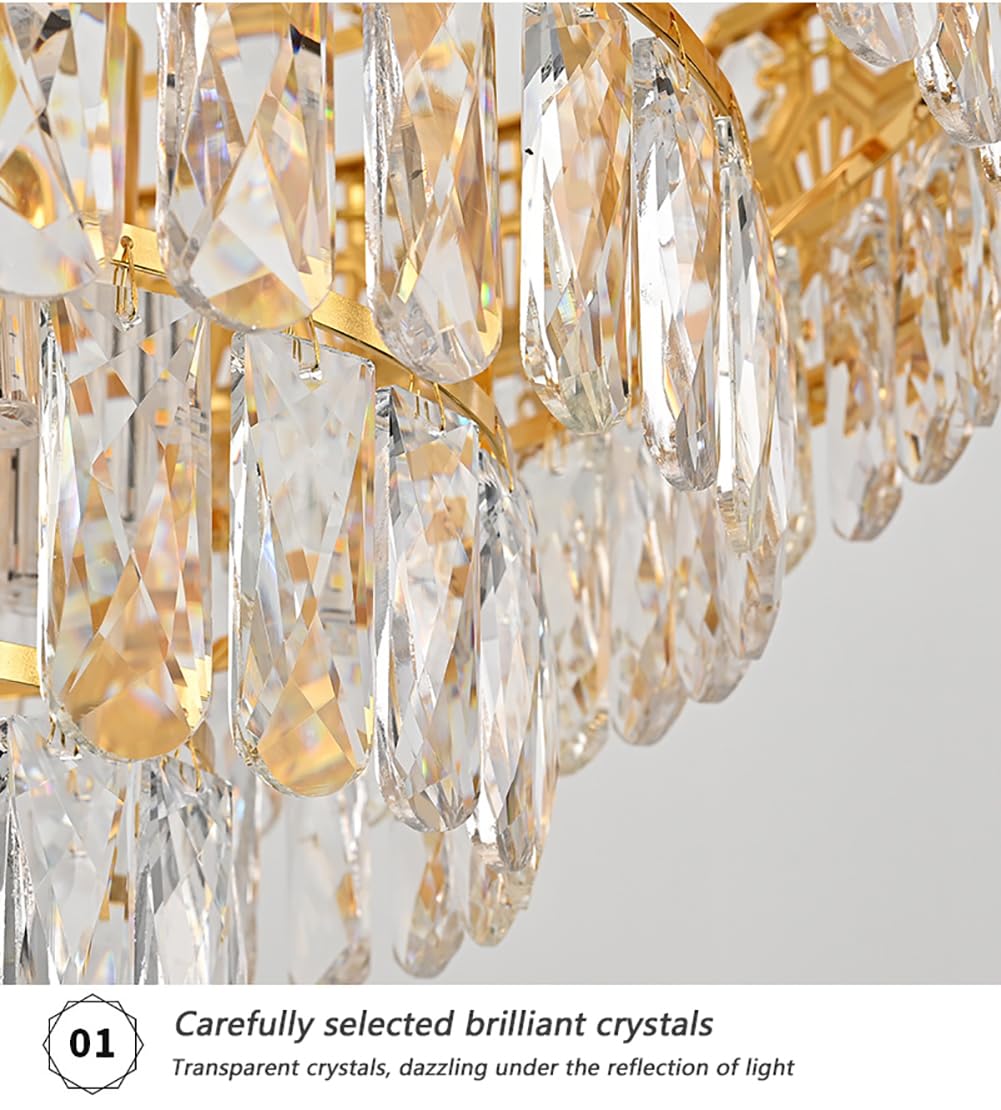 Nowoczesny luksusowy żyrandol na schody, 40/50/60 cm kryształowy sufitowy wisiorek oświetlenie regulowana wysokość, dwupoziomowe oświetlenie dekoracyjne (D: 60 cm, złoty)