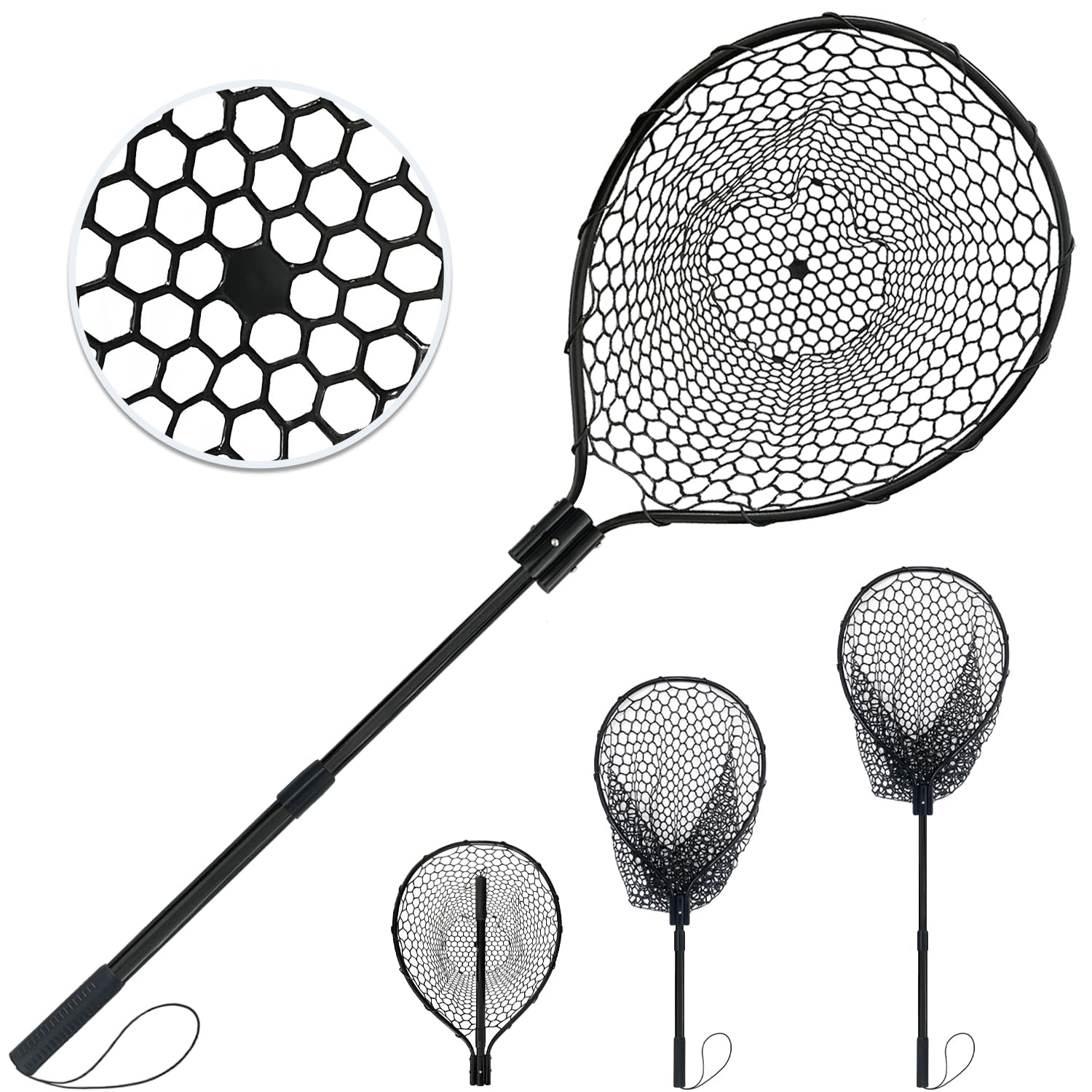 All Metal Telescoping Rubber Fishing Net with Handle Length: 59" Depth:19.7" Hoop: 26"x18" Large Silicone Fish Landing Net Pier/Kayak/Fishpond/Saltwater/Salmon Extendable Fishing Gear