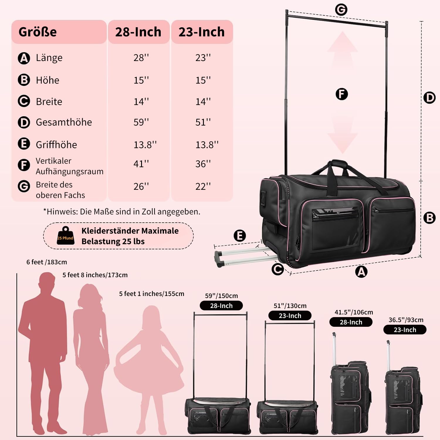 Sac de danse 28" avec porte-vêtements, sac à vêtements de compétition de danse avec roues, sac de voyage pliable, léger et résistant à l'usure, tissu imperméable pour danseurs, Noir , Pliable
