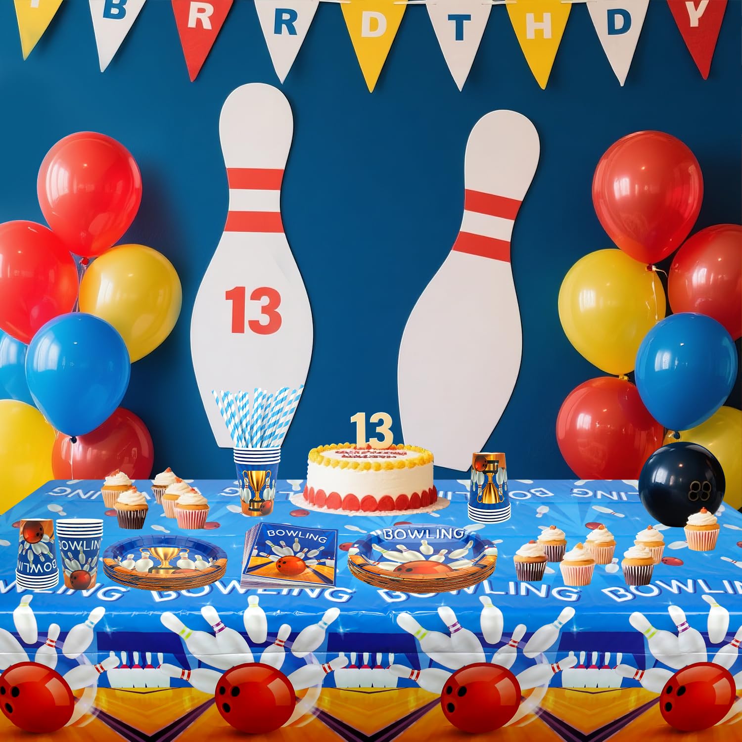 Decorazioni per feste di bowling – Accessori da tavola per feste di compleanno inclusi piatti, bicchieri, tovaglioli, tovaglie, cannucce – per 20 persone