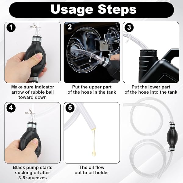 2m Fuel Syphon Pump Kit, Manual Hand Siphon Hose Portable Fuel Transfer with Non-Slip Rubber Bulb & 1.2m+0.8m PVC Tubes for Petrol, Diesel, Oil, Water, Fish Tank, Car, Boats - 4
