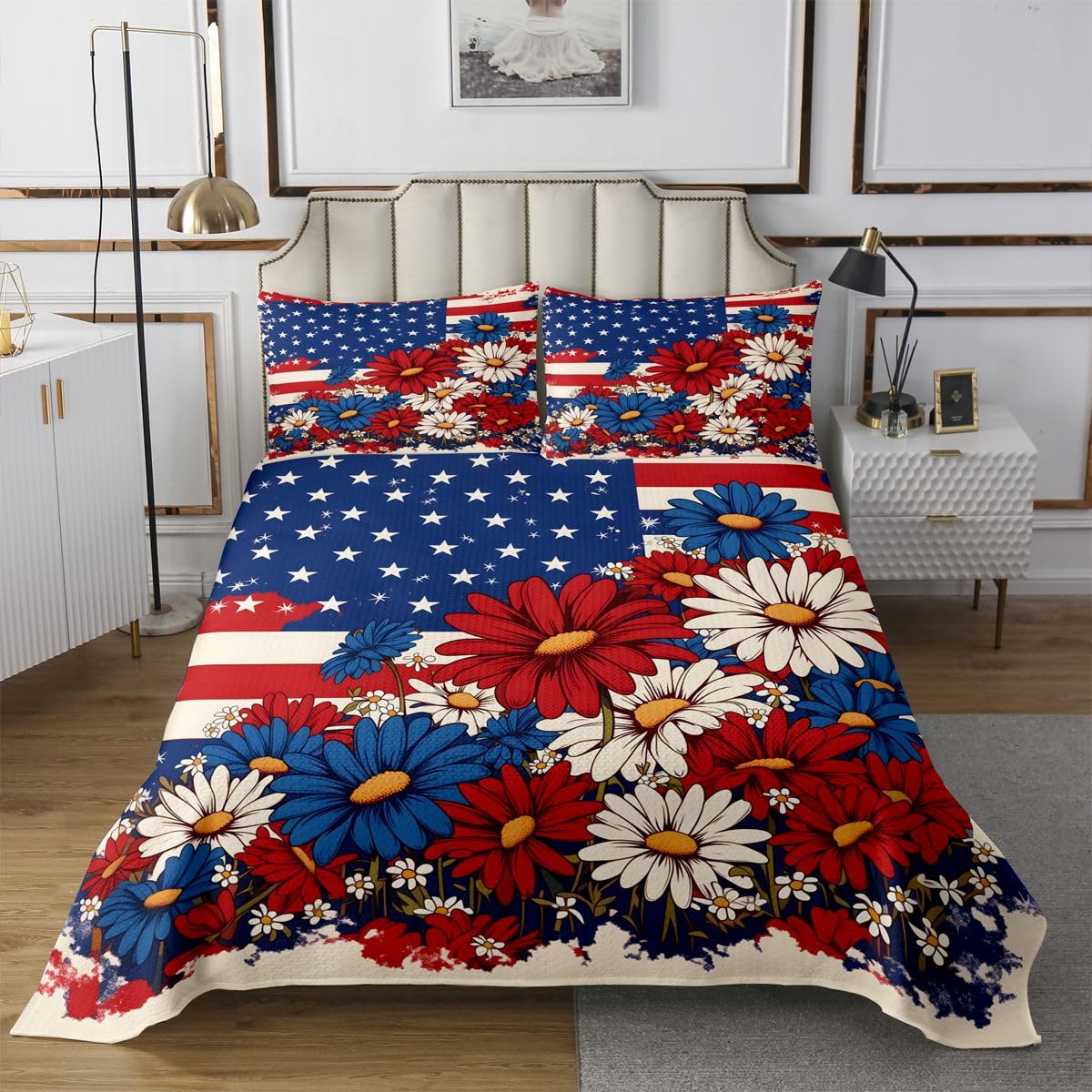 Colcha de bandera estadounidense Manfei de 2 piezas estilo patriótico para cama individual