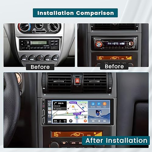 Miniatura 7 de Hikity Estéreo de coche de 6.9 pulgadas de un solo DIN con Carplay inalámbrico Android Auto 1DIN pantalla táctil Radio de coche con Bluetooth 5.0