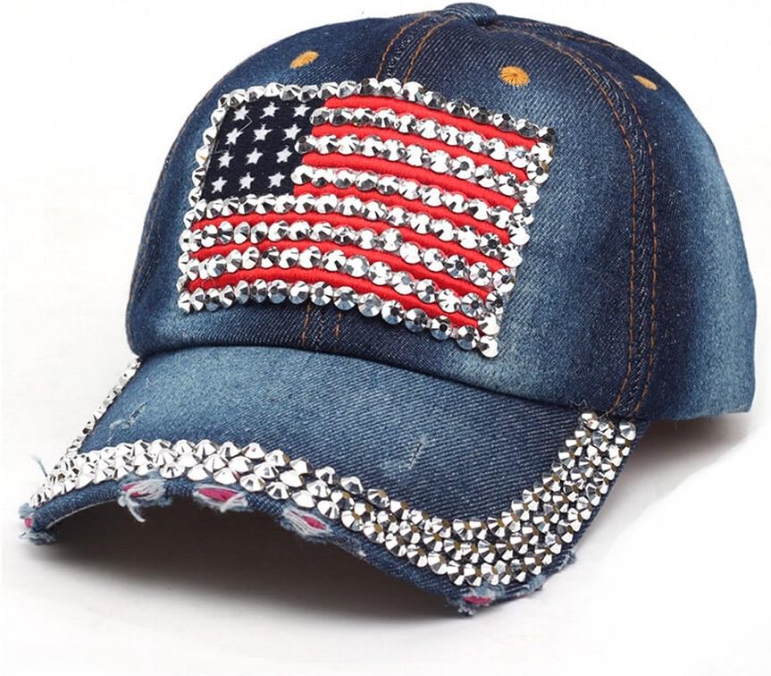 American Flag Baseball Cap Sparkle Rhinestone USA Flag Deim Hip Hop Hat