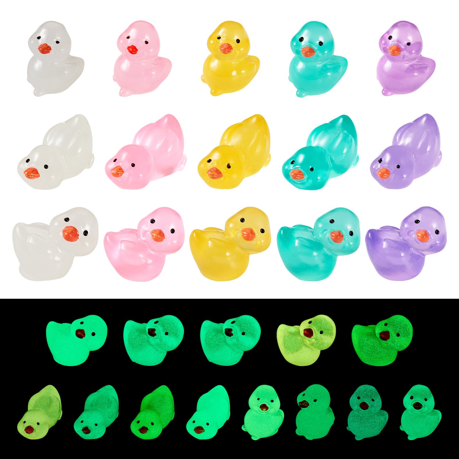 Boutigem 56Pcs Luminous Mini Resin Duck Figurines Glow in The Dark Duck Charms Colorful Animals Dollhouse Figurine for Garden Craft Home Office Desktop Micro Landscape Ornaments — image 1