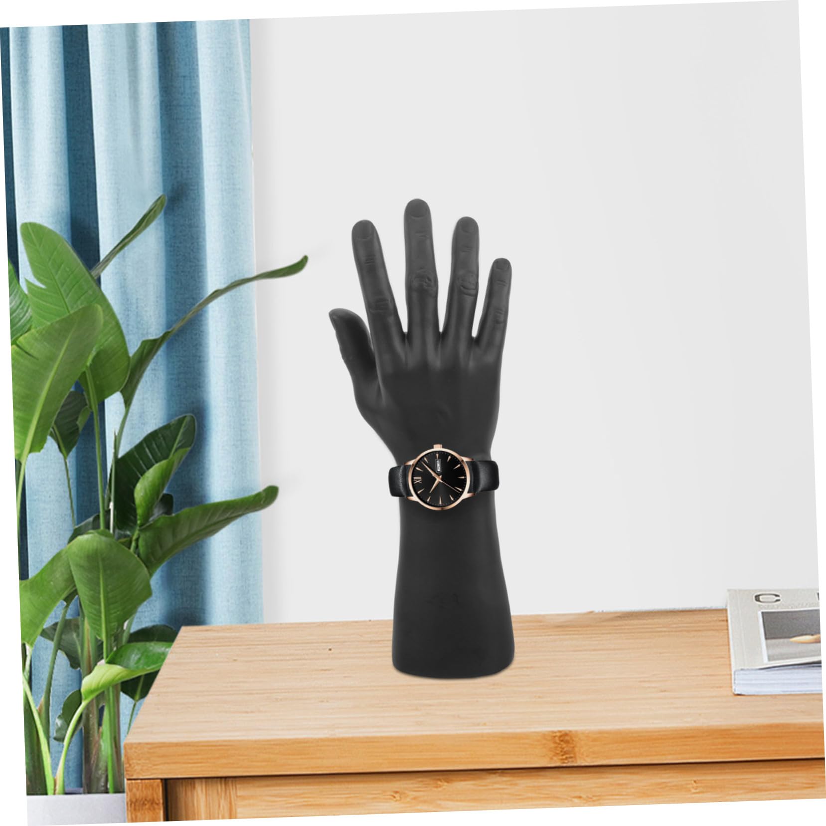 Présentoir Bague en Vinyle Noir Léger Surface Lisse, Affichage Main Masculine pour Organiser Bijoux et Exposer la Maison