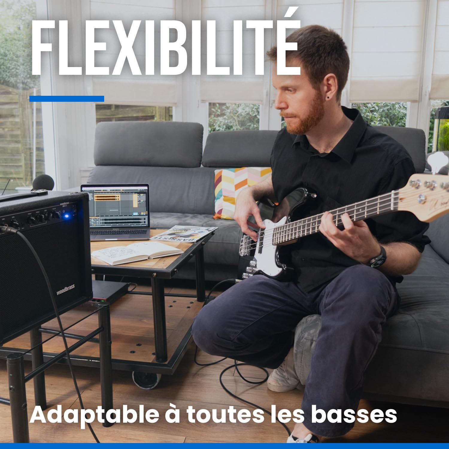 Woodbrass GB820 Amplificateur Combo pour Basse Électrique - Ampli 20W idéal pour Bassiste débutant et Amateur - Compresseur, Prise Casque et AUX