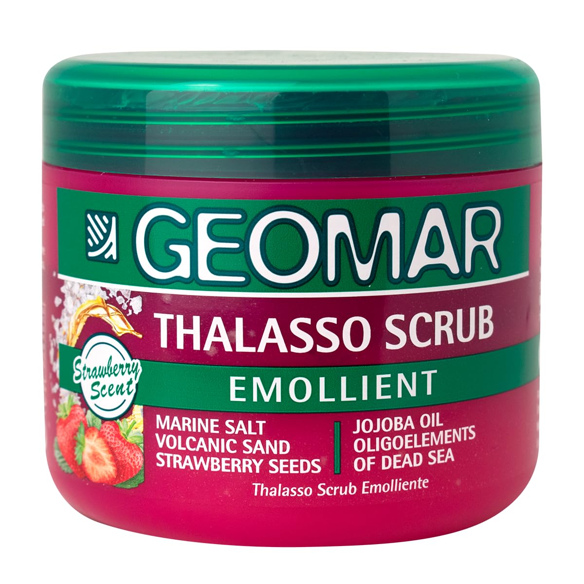 GEOMAR Emollientes Thalasso Scrub, Deep Renewal of the Skin, New Skin Effect, with Sea Salt, Strawberries and Dead Sea Trace Elements, Made in Italy, 600 g
