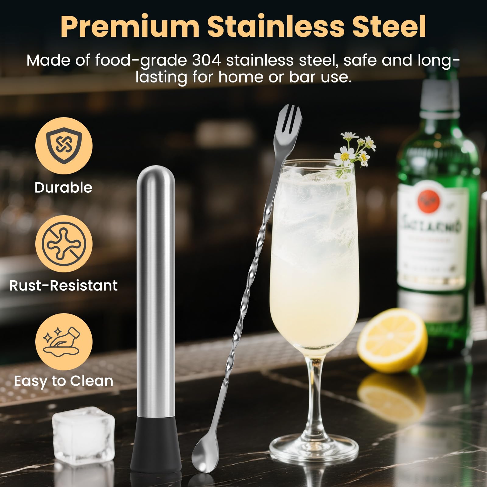 Stainless Steel Cocktail Muddler Set - 4 Piece -4