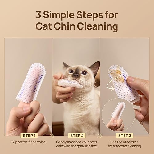 HICC PET Cat Chin Acne Finger Wipes – Gentle Enzyme Complex Care for Feline Acne & Blackheads, Vet Recommended Daily Chin Cleaning Wipes, No-Rinse Natural Formula(Unscented,50pcs)
