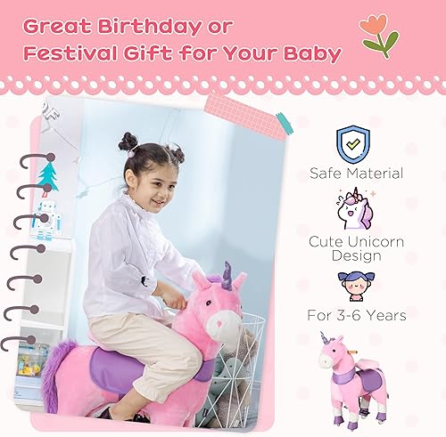 Miniatura 3 de Qaba Unicornio Montable Real que Camina con Cuerno Brillante, Felpa Suave Caballo Mecedora Montable que Soporta 176 libras, Juguete Interactivo